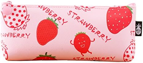 Cute Candy Color Fruits Food Style Pen Bag Waterproof Zippered Pencil Cases For Kids Adults (Strawberry)