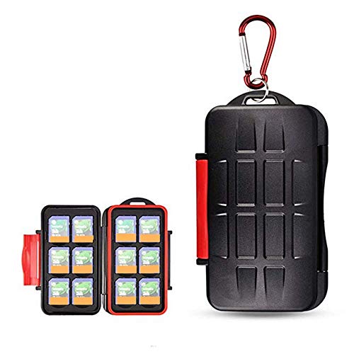 UPZHIJI SD Card Holder,Professional Water-Resistant Anti-Shock Holder Storage SD SDHC SDXC TF Memory Card Case Protector Cover with Carabiner for 12SD Cards & 12 Micro SD Cards