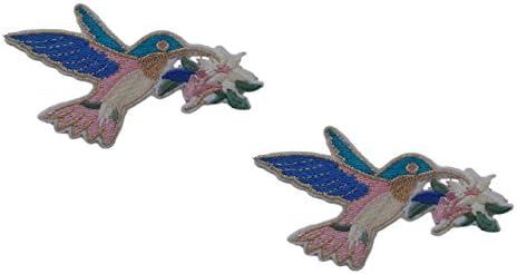 2 pieces HUMMINGBIRD Iron On Patch Fabric Applique Humming Bird Animal Motif Cartoon Decal 3.5 x 2.1 inches (8.8 x 5.3 cm)