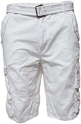 URBANMANIA Men's Hipster Hip Hop 9 Pocket 100% Twill Cargo Short W/Belt (36, WHITE)