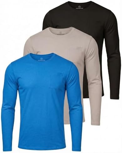 Real Essentials 4 Pack: Men's Cotton Long Sleeve Crew Neck T-Shirt