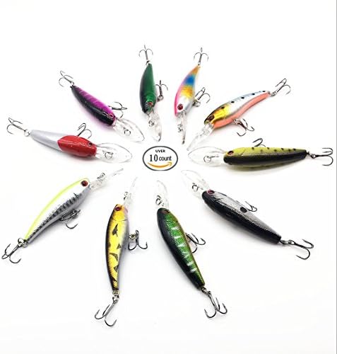 Fishing Lures for Freshwater, Bass Lures, Brand New Fishing Lure Baits/Tackle Crankbaits Hooks Minnow BaitsPlastic Popper Fishing Lures Bass Top water Rattles 10 Pcs