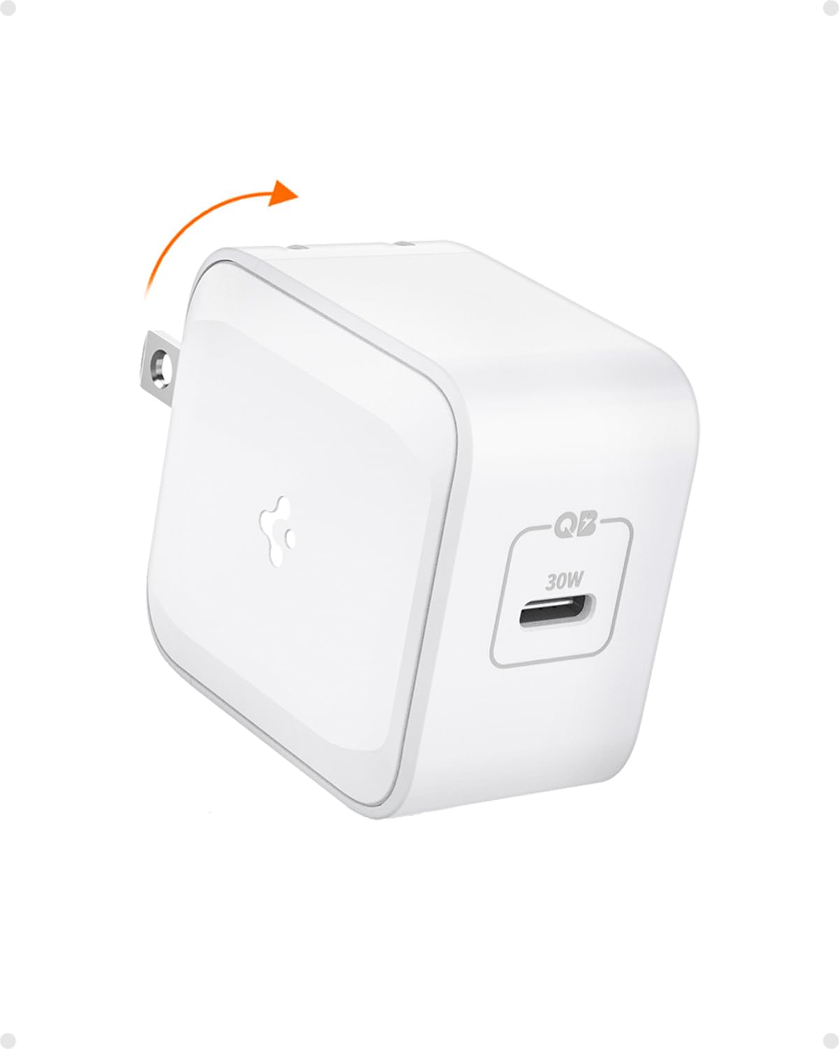 Spigen for USB C Charger, 30W USB-C Power Adapter, GaN II Compact & Foldable Fast Charging Compatible with MacBook Air iPhone 17 16 15 14 iPad M2 Pro M4 Galaxy S23 Ultra Plus Note 20 Pixel 10 9 8