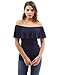 PattyBoutik Women Flutter Off Shoulder Blouse (Navy Blue Medium)