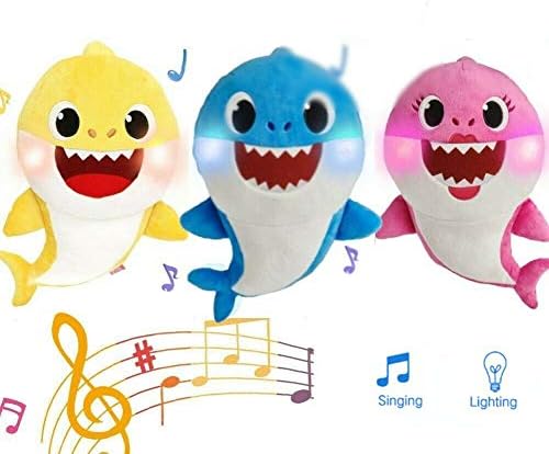 Luck Baby Shark Singing Plush Toys Music English Song Doll for Kids Children's Gift (Pink)