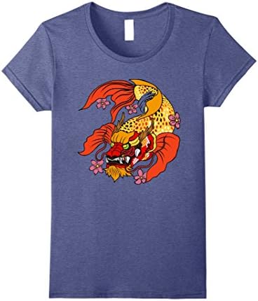 Womens Traditional Koi Dragon Tshirt - Vintage Japanese Carp Tee Medium Heather Blue