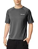 Baleaf Men's Short Sleeve Solid Sun Protection Rashguard Swim Shirt UPF 50+ Dark Grey Size XL