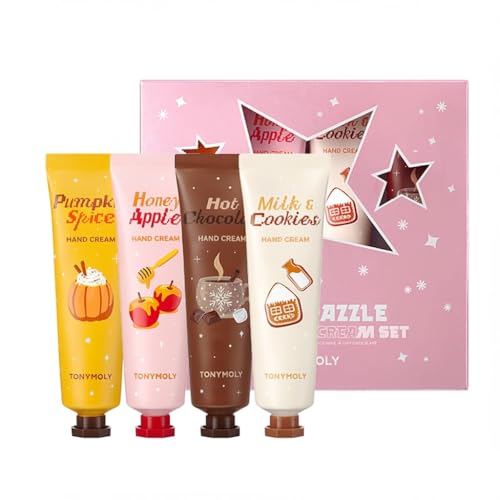 TONYMOLY Razzle Dazzle Hand Cream Gift Set, 4 Scents - Pumpkin Spice, Honey Apple, Hot Chocolate, Milk & Cookies, Cruelty-Free, Korean Beauty