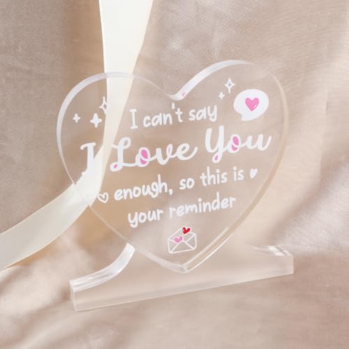 MUCOOS Acrylic Plaque, Heart Shaped, Transparent, I Love You, Tabletop, Sentimental, Gift for Couples & Friends