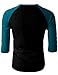 H2H Man's Unique Color Blocked 3/4 Sleeve Henley Baseball Jersey Knit T Shirt BLACKPEACOCK US L/Asia XL (CMTTS0174)