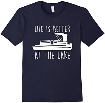 Mens Life Is Better At The Lake Tshirt, Cute Pontoon Boat T-Shirt 3XL Navy