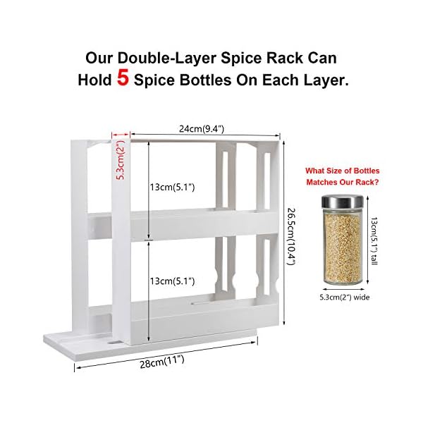 Rotating Spice Rack Plastic Seasoning Spice Jar Rack Storage 2 Tier Pull Out Kitchen Cabinet Organiser Slide Salt Bottle…