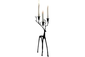 Black Metal Reindeer Candle Holder for Christmas – Iron Holiday Candle Stand, Festive Reindeer Decor for Tabletop or Mantel(M