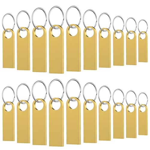 20 Pack 2GB USB Flash Drive with Keychains, Wooolken Sleek Metal USB 2.0 Thumb Drives Memory Stick for PC Laptop Computer(Gold)