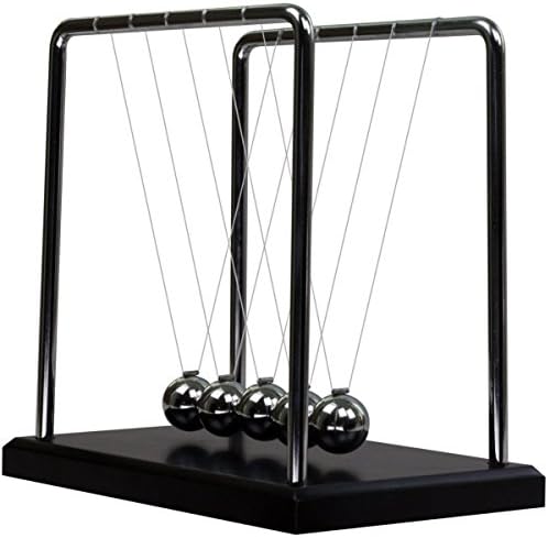 Emango Newtons Cradle Balance Balls Pendulum Wood Base with Metal Base Black Color