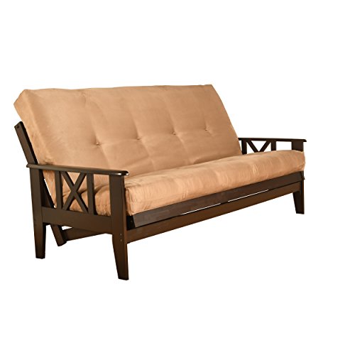 Jerry Sales Queen Full Size Excelsior || Espresso Futon Frame w/ 8 Inch Innerspring Mattress Sofa Bed Wood Futons (Peat Matt Frame Only (Full Size))