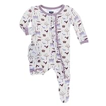 KicKee Pants Little Girls Print Muffin Ruffle Footie (Snaps) - Girl Natural Farm, Newborn