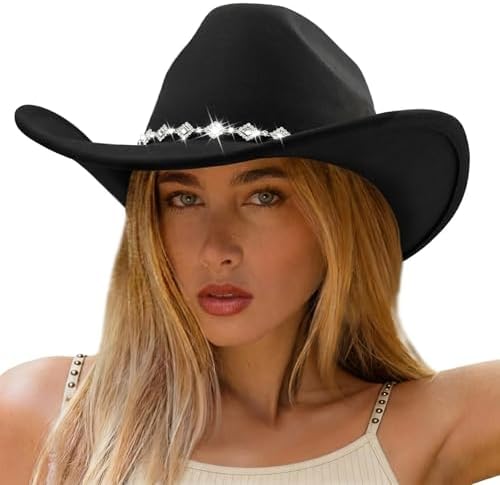 Eohak Womens Western Cowboy Hats Studded Pinched Western 