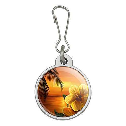Beach Sunset Hibiscus Flower Hawaiian Jacket Handbag Purse Luggage Backpack Zipper Pull Charm