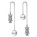 megko Owl Dangle Earrings Pearl Threader 925 Sterling Silver Chain Tassel Earrings 4.8 Inches