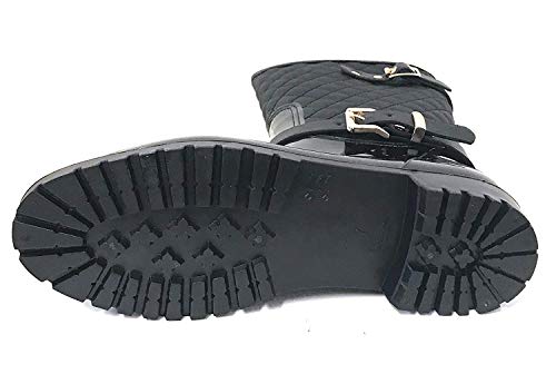 G4U Women's Rain Boots Multiple Styles Color Mid Calf Wellies Buckle Fashion Rubber Knee High Snow Shoes (11 B(M) US, Black-6)