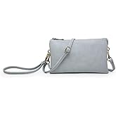 JEN & CO. Riley Vegan Leather Crossbody Bag for Women, Grey Teal - Small Clutch or Purse, Wallet Bags, Wristlet & Strap