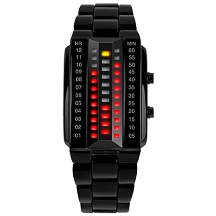 SKMEI Binary Matrix Digital LED Waterproof Classic Creative Fashion Black Plated Wrist Watch for Men and Boys