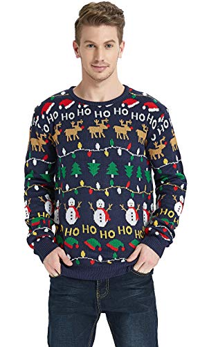 Men's Christmas Rudolph Reindeer Holiday Sweater Cardigan Cute Ugly Pullover (Small, Reindeer-hat-Snowman)