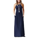 Aro Lora Women's Casual Sleeveless O Neck Ruffle Tank Long Maxi Dress with Pockets