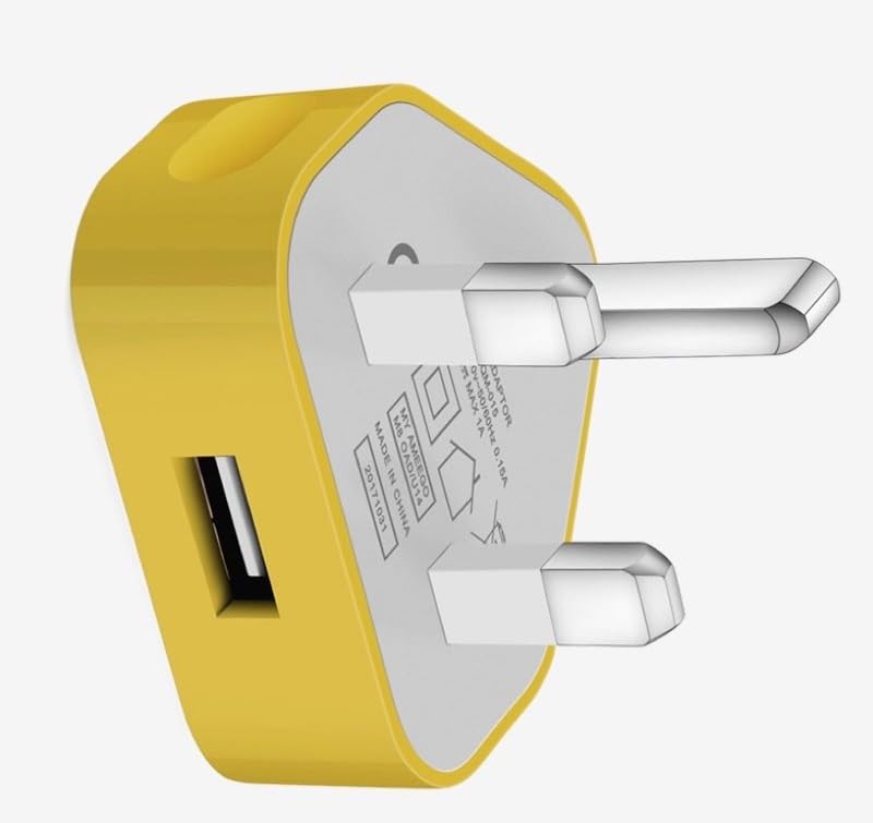 USB Desktop UK Plug Charger Adapter By CE Approved Compatible iOSiPhone iOSiPad Samsung Galaxy HTC LG Sony Huawei Motorolla BlackBerry Lenova OnePlus Lava Kindle Etc (Yellow)