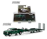 Greenlight 2015 Chevrolet Silverado Pickup Truck with Heavy Duty Car Trailer Green Hitch & Tow Series 14 1/64 Diecast Models 32140 B