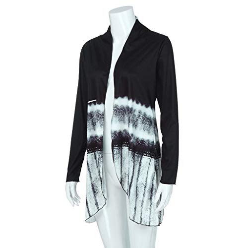 Blouse for Women Elegant, Yezijin Women Tie-Dye Hi-Low Open Cardigan Long Sleeve Asymmetric Top Blouse 2019 New Black - Thumbnail 5