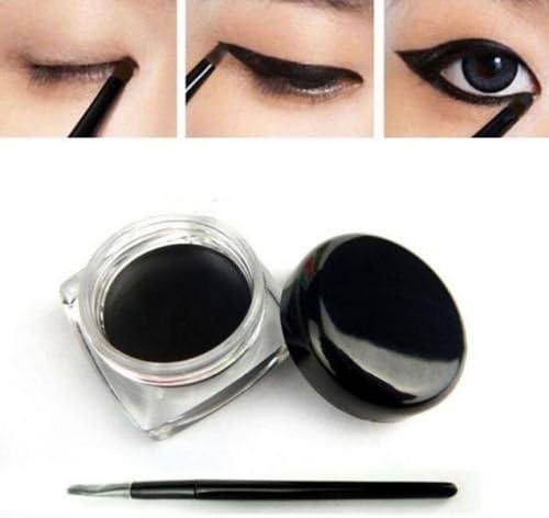 sumanee women Waterproof Eye Liner Eyeliner Gel Makeup Cosmetic + Brush Black 1 set