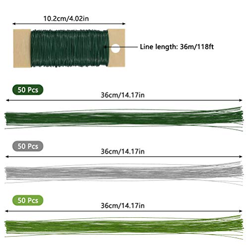 Floral Arrangement Kit Tools, Stem Wire Floral Wire 14.2 Inch 26 Gauge Wire 150pcs, 114.8ft 22 Gauge Green Floral Wire Flexible Paddle Wire for Crafts, Wreaths, Garland and Floral Arrangements
