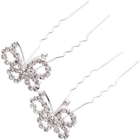 Ecloud ShopUS® 2 Butterfly Wedding Bridal Party Crystal Silver Plated Hair Pin