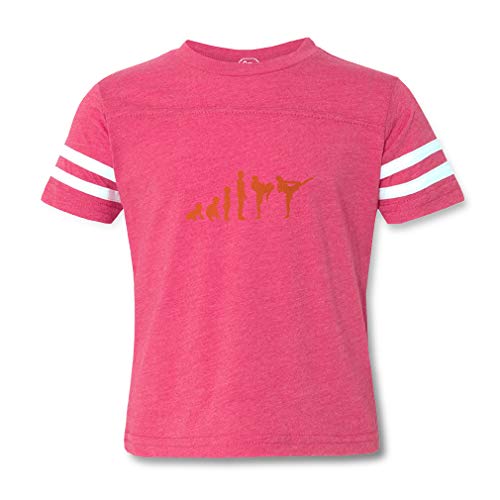 Kicking Contrasting Stripes Crewneck Toddler Boys-Girls Cotton/Polyester Football T-Shirt Sports Jersey - Hot Pink, 3T