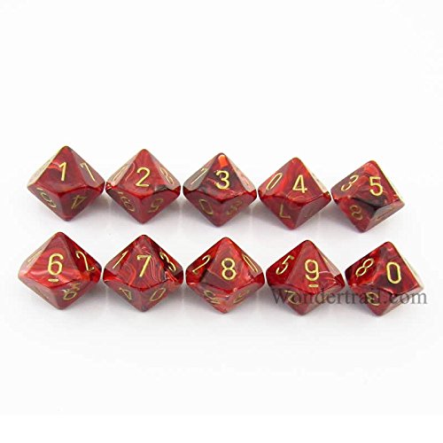 Chessex Dice Sets: Vortex Burgundy with Gold - Ten Sided Die d10 Set (10)
