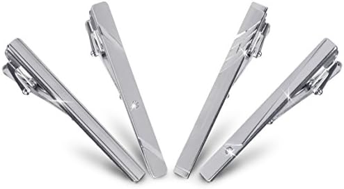 iLooper 4Pcs Tie Clip, Tie Bar Clips Necktie Clip Pins Set for Men Silver