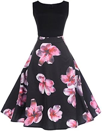 Alixyz Women Mini Dress 50s Hepburn Vintage Floral Printed Elegant Party Swing Dress