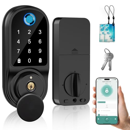 Cerradura Inteligente, Cerradura Chapa Inteligente Exterior, 5 Métodos de Desbloqueo, Cerraduras de Seguridad con Huella APP Contraseña Tarjeta IC Llave, 0.3s Desbloquear, Para Hogar y Apartamento