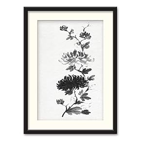 Black Paper Framed Canvas Wall Art for Living Room, Bedroom Traditional Chinese Words and Plants Canvas Prints for Home Decoration Ready to Hanging - 23x31 inches