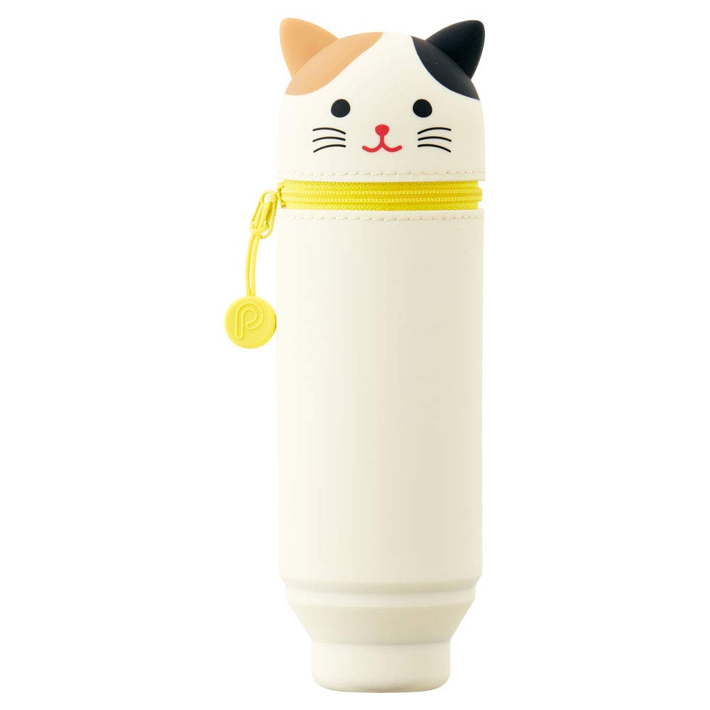 LIHIT LAB. PuniLabo Stand Up Pen Case (Pen Holder), Calico Cat, 2.4inch x 7.8inch (A7712-7),White