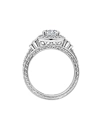 Platinum or Gold Plated Sterling Silver Antique Style Ring Set made with Swarovski Zirconia