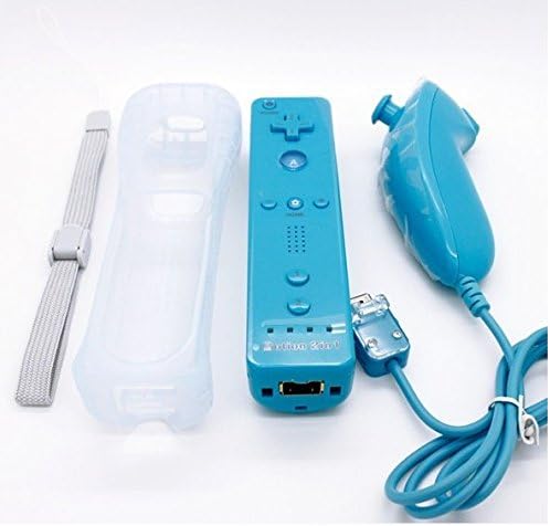 Motion 2 in 1 Remote and Nunchuck Controller for Wii/Wiiu with Silicone Case and Wrist Strip (Blue)