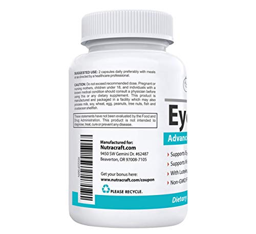 EyeArmor Advanced Eye Health Supplement - Unique Formula with Lutein, Bilberry, Grape Seed Extract, Vitamin A, Zinc and More for Healthy Retinal Tissue, Reduced Eye Strain & Vision Care - 60 Capsules