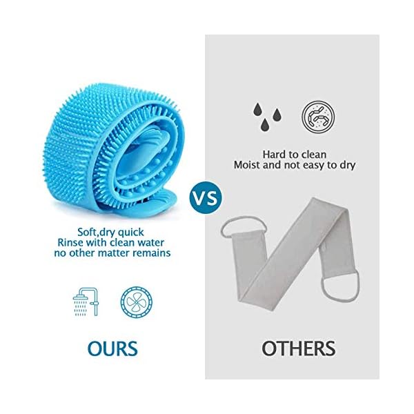 Extra Long Silicone Back Scrubber for Use In Shower, Dual-Sided Body Bath Brush for Exfoliating, Men/Women Deep Clean…