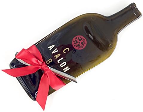 Cab Avalon Cabernet Melted Red Wine Bottle Cheese Tray with Cheese Spreader, Recycled Glass