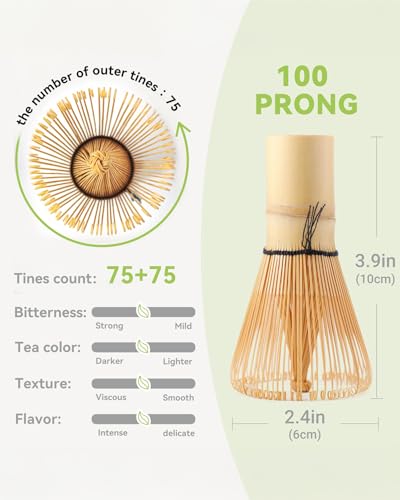 Matcha Whisk, Bamboo Whisk for Matcha Powder, Handcrafted Organic Traditional Japanese Chasen, 100-Prong Matcha Stirrer Wisk Mixer Brush for Authentic Tea Preparation