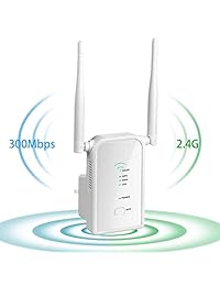 Extensor WiFi 300 Mbps repetidor inalámbrico de largo alcance señal de punto de acceso repetidor modo de enrutador (2 antenas, 2 puertos Ethernet, configuración de un botón) Extend WiFi a dispositivos Smart Home y Alexa  2,4 GHz