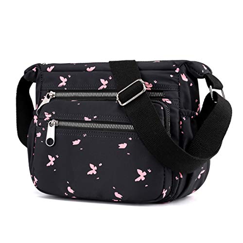 Womens Nylon Floral Shoulder Bag Crossbody Bag Messenger Bags Travel Handbags With Adjustable Strap Waterproof (C butterfly)